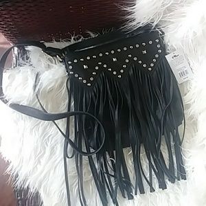 NWT vegan black fringe crossbody by Latique